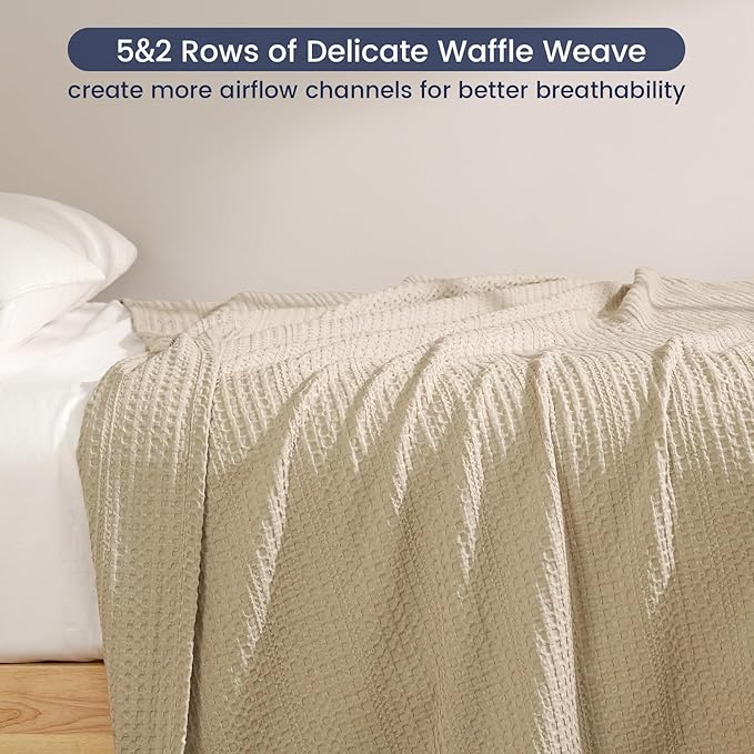 PHF Lightweight Waffle Weave Throw Blanket 50"x 60", Soft Woven Summer Blanket for Hot Sleepers - Aesthetic Home Decor for Couch Bed Sofa, Pet Friendly, Khaki