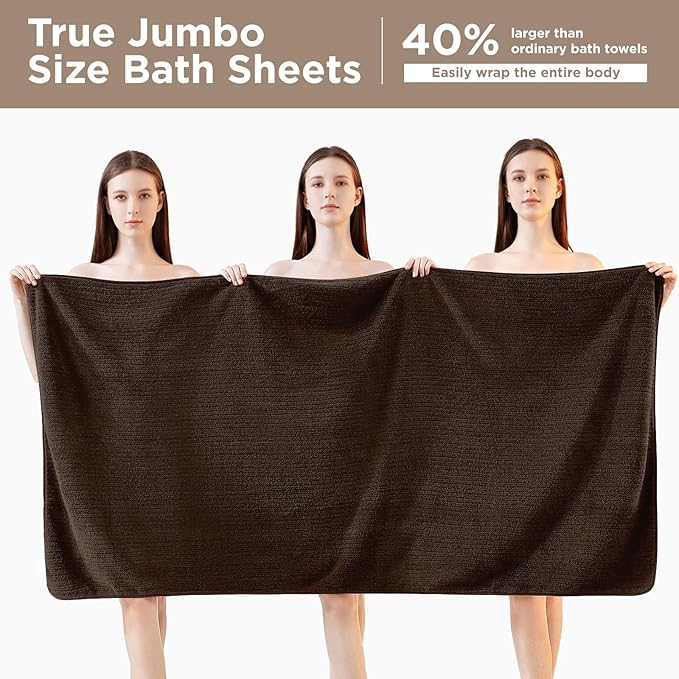 Oversized Bath Towels 8 Piece Towel Set, 2 Extra Large Bath Sheets, 2 Hand, 4 Washcloths, Luxury Soft Super Absorbent Thick Shower Towels for Bathroom, Spa & Hotel, Quick Dry, Brown