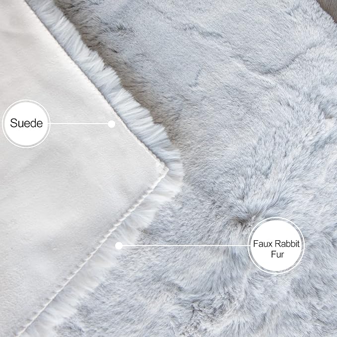 Grey Washable Fluffy Round Rugs 6ft Faux Bunny Fur Rugs for Living Room Bedroom Boho Circle Sheepskin Rug Teen Room Nursery Rug