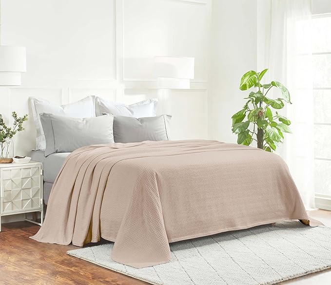 Superior JENA Cotton Blanket, for Picnic, Beach, Traveling or Camping, Bedroom Decor, Essentials, Cover for Bed, Couch, Lounging, Textured Jacquard, Modern Chevron Woven Blanket, Throw, Khaki
