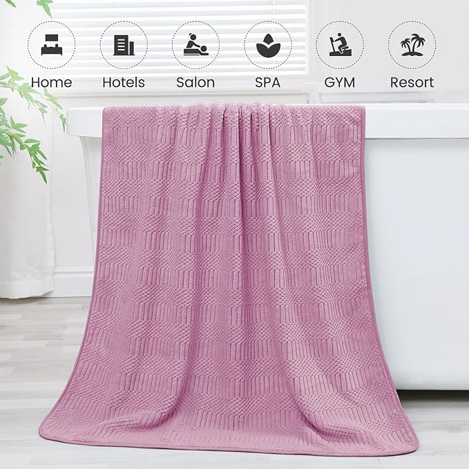 Microfiber Bath Towels, Large Bathroom Towel 2 Pack (30" x 60"), Oversized, Soft, Super Absorbent and Fast Drying, Multipurpose Use for Sport, Fitness, Yoga, Diamond Cross Grid Purple
