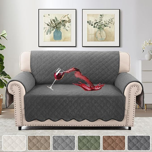H.VERSAILTEX Waterproof Quilted Couch Covers Non Slip Sofa Covers Protector Slipcovers for Dogs Couch Covers for 2 Cushion Couch Sofa Pet Furniture Protector Modern Fleece Fabric (Loveseat,Charcoal)