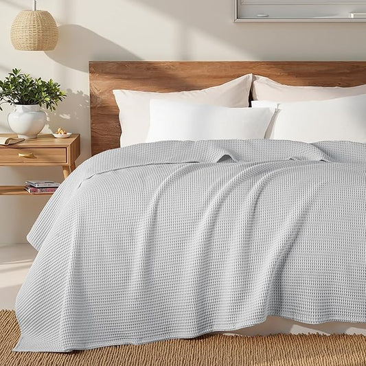 Exclusivo Mezcla 100% Cotton Waffle Weave Blanket Twin Size, Soft, Lightweight and Breathable Muslin Gauze Blanket for Dorm, Home Decor, All Season, 60"x80", Light Grey