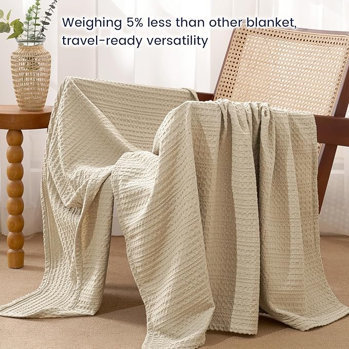 PHF Lightweight Waffle Weave Throw Blanket 50"x 60", Soft Woven Summer Blanket for Hot Sleepers - Aesthetic Home Decor for Couch Bed Sofa, Pet Friendly, Khaki