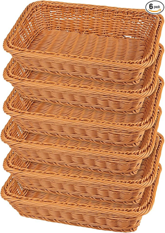 6 PCS 12x8 Inch Wicker Bread Basket, Woven Serving Basket, Tabletop Food Serving Basket for Restaurant, Bakery, Family Party, Hotel, Fruits, Vegetables and Snacks, Brown