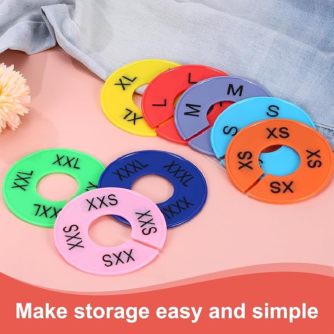 uxcell Clothes Dividers,16 Pack Round Closet Rack Dividers Clothing Rack Size Dividers Blank Labels with 8 Size Reusable for Hanging Clothes Sorting Size, Colorful