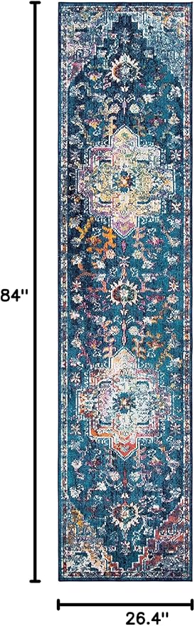 SAFAVIEH Crystal Collection Runner Rug - 2'2" x 7', Navy & Fuchsia, Medallion Distressed Design, Non-Shedding & Easy Care, Ideal for High Traffic Areas in Living Room, Bedroom (CRS501H)