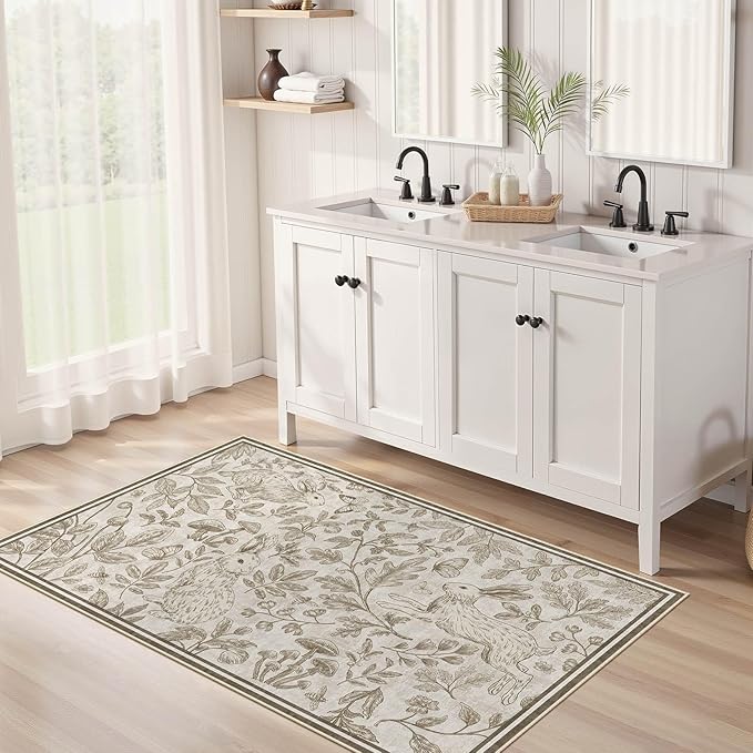 Vintage Living Room Area Rug 3x5 - Large Soft Washable Oriental Traditional Distressed Farmhouse Rugs for Bedroom - Indoor Floor Accent Carpet for Home Office House Decor -Easter Light Brown