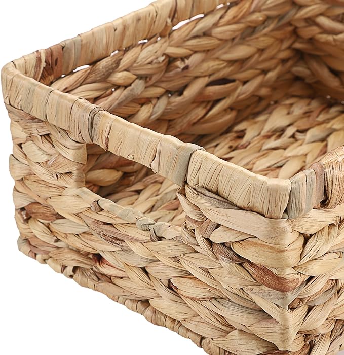 Wicker Basket for Shelf Water Hyacinth Storage Baskets with Built-in Handles Handwoven Natural Basket Bin for Bathroom Kitchen Home Decor,12 x 9 x 5 inches