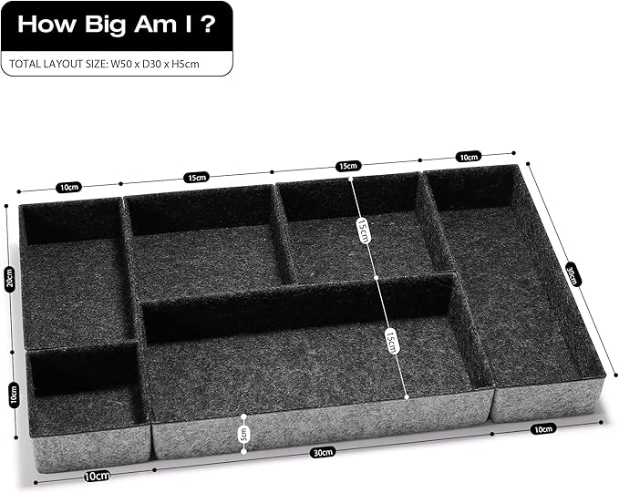 Welaxy Deluxe drawer organizers multi-purpose storage box junk bins soft but sturdy quiet luxury gift idea catch tray office home bathroom watches Jewelry nightstand holder 6-piece Style A (Charcoal)