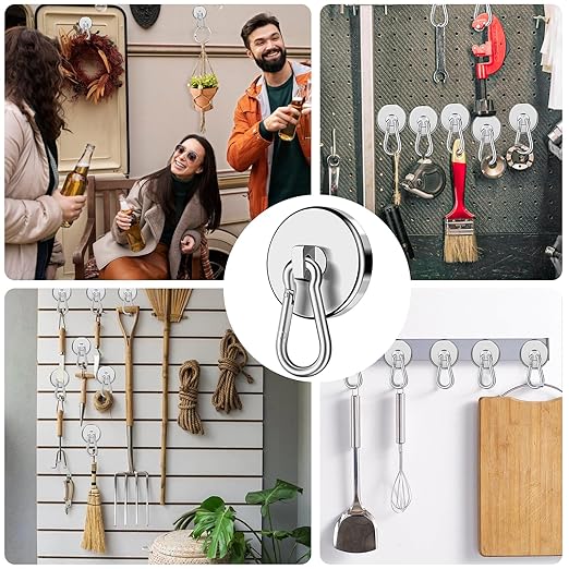 E BAVITE Carabiner Magnetic Hooks, 110LBS Strong Magnetic Hooks Heavy Duty with Swivel Carabiner Hook, for Hanging for Cruise, Garage, Kitchen, Refrigerator, Locker (12-Pack)