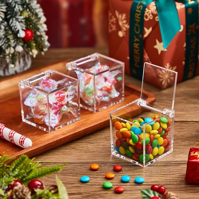 Blulu 8 Pcs Clear Acrylic Box with Lid Plastic Jewelry Mini Storage Box Mini Cube Containers for Candy and Tiny Jewelry Easter Party Favor(1.97 x 1.97 x 1.97 Inch,Flip Style)