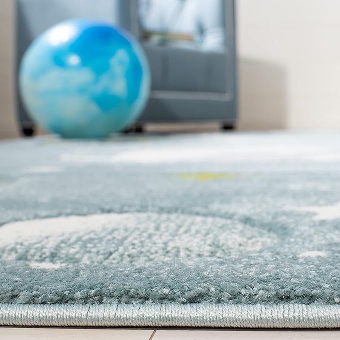 SAFAVIEH Area Rug 8x10 - Carousel Kids Collection - Large - Teal & Ivory, Non-Shedding & Easy Cleaning, Ideal for Boys & Girls in Playroom, Nursery, Bedroom (CRK103J)