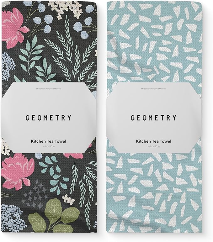 Kitchen Tea Towels - Quick Dry Microfiber Dish Towels for Kitchen Pretty Petals, 18" x 30" 2 Pack