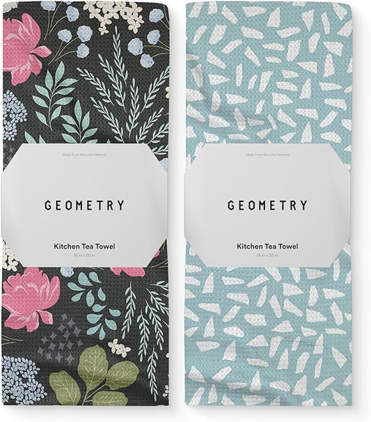 Kitchen Tea Towels - Quick Dry Microfiber Dish Towels for Kitchen Pretty Petals, 18" x 30" 2 Pack