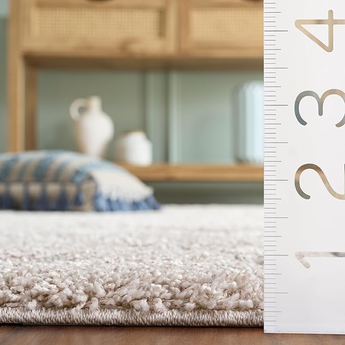SAFAVIEH Florida Shag Collection Area Rug - 9' Square, Beige & Blue Grey, Scroll Design, Non-Shedding & Easy to Clean, High-Low Plush Pile, Ideal for Living Room, Bedroom, Dining Space (SG455-1155)