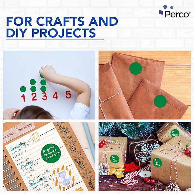 Perco Green 2-Inch Round Circle Dot Sticker Labels with Easy Peel Perforation - 500 Labels per Roll - Strong Adhesion, Vibrant Colors for Organizing, Crafting & More - Made in USA