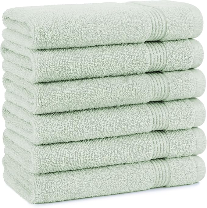 Arkwright Solid Hand Towels, Pack of 6, 100% Cotton 600 GSM Soft Absorbent Guest Bathroom Towels for Hotel, Spa or Vacation Rental, 28 x 16 in, Eucalyptus Green