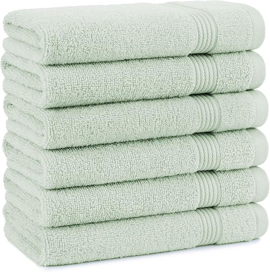 Arkwright Solid Hand Towels, Pack of 6, 100% Cotton 600 GSM Soft Absorbent Guest Bathroom Towels for Hotel, Spa or Vacation Rental, 28 x 16 in, Eucalyptus Green