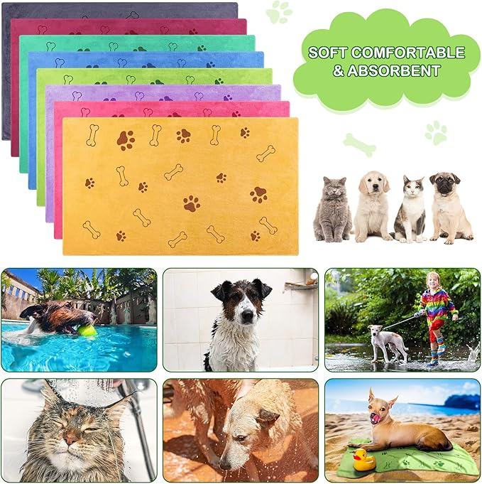 8 Pcs Dog Towels for Drying Dogs Cats Pet Towels Bulk Puppy Microfiber Quick Drying Paw Bath Bathing Supplies Absorbent for Medium Pets(Colorful,18 x 28 Inch)