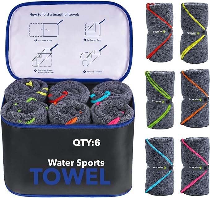 4 Pack Microfiber Camping Towel Quick Dry, Super Absorbent Travel Towel with Waterproof Bag, Lightweight Boat Towel for RV, Sport, Gym, Beach, Pool, Swim,Family Trip