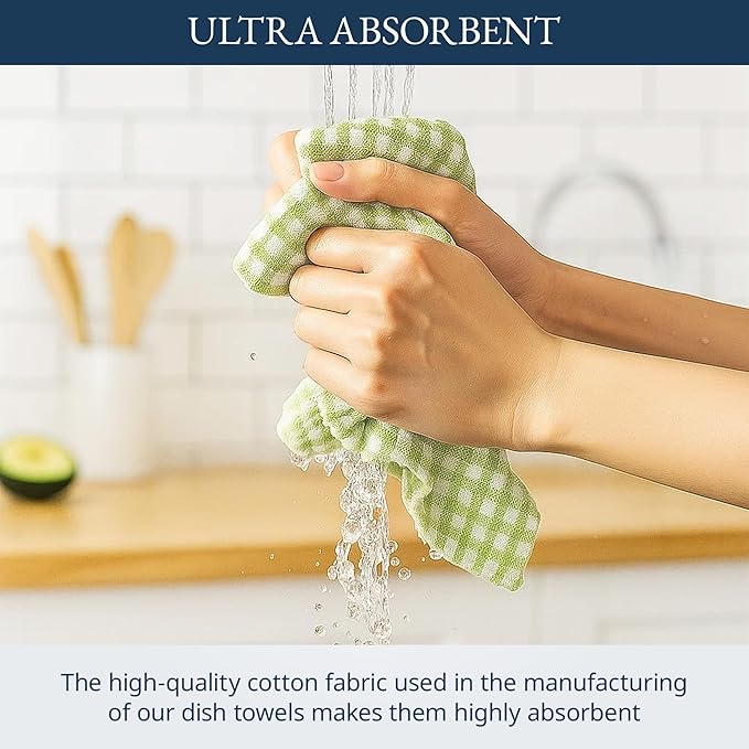 LANE LINEN Cotton Kitchen Towels Set, 4-Pack – Absorbent, Quick-Drying Dish Towels, 18" x 28" - Sage Green