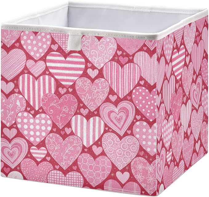 Bolaz Valentine's Day Different Hearts Closet Organizers Storage Cubes Storage Bins Shelf Baskets Containers for Home Room Office,Square