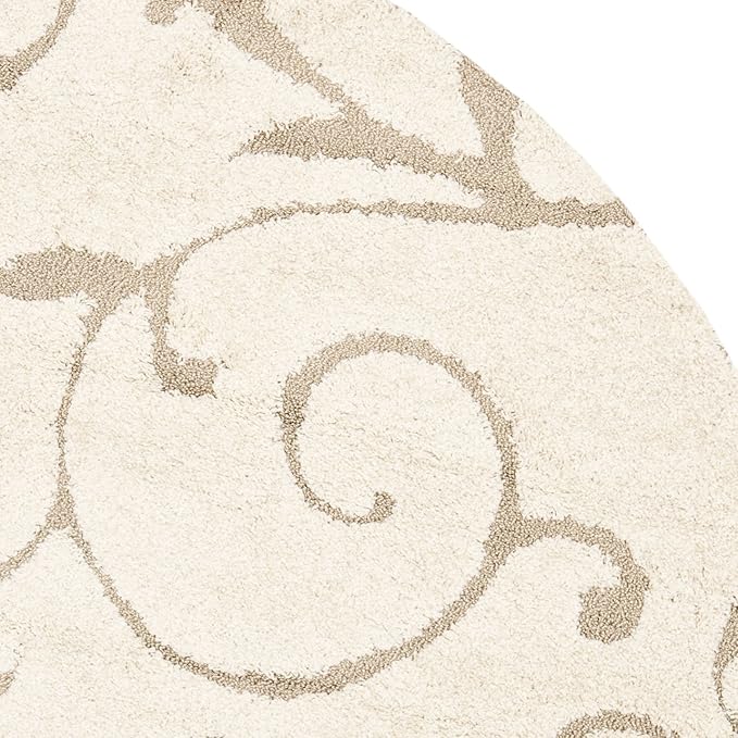 SAFAVIEH Florida Shag Collection Area Rug - 10' Round, Cream & Beige, Scroll Design, Non-Shedding & Easy to Clean, High-Low Plush Pile, Ideal for Living Room, Bedroom, Dining Space (SG455-1113)