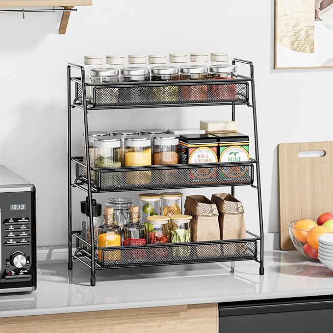 EKNITEY Bathroom Countertop Organizer Rack - 3 Tier Counter Spice Rack Metal Makeup Rack Small Perfume Vanity Organizer for Sink/Bedroom/Living Room/Kitchen/Office