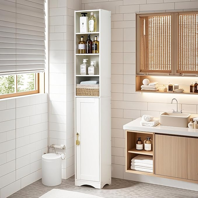 VECELO 71 Inch Tall Storage Cabinet - 6 Adjustable Shelves, Bottom Enclosed Storage, Elevated Moisture-Proof Base, Organizer for Bathroom Kitchen Pantry-White