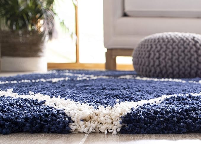 SAFAVIEH Hudson Shag Collection Runner Rug - 2'3" x 12', Navy & Ivory, Modern Trellis Design, Non-Shedding & Easy Care, 2-inch Thick Ideal for High Traffic Areas in Living Room, Bedroom (SGH281C)
