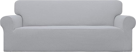 Easy-Going Stretch Oversized Sofa Slipcover 1-Piece Sofa Cover Furniture Protector Couch Soft with Elastic Bottom for Kids, Polyester Spandex Jacquard Fabric Small Checks Silver Gray