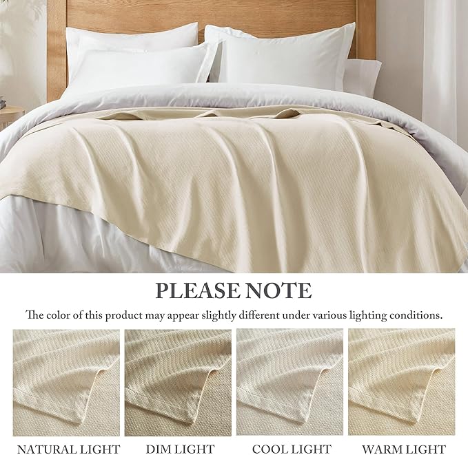 Madison Park Liquid Cotton Luxury Blanket Premium Soft Cozy 100% Ring Spun Cotton For Bed , Couch or Sofa, Twin, Ivory