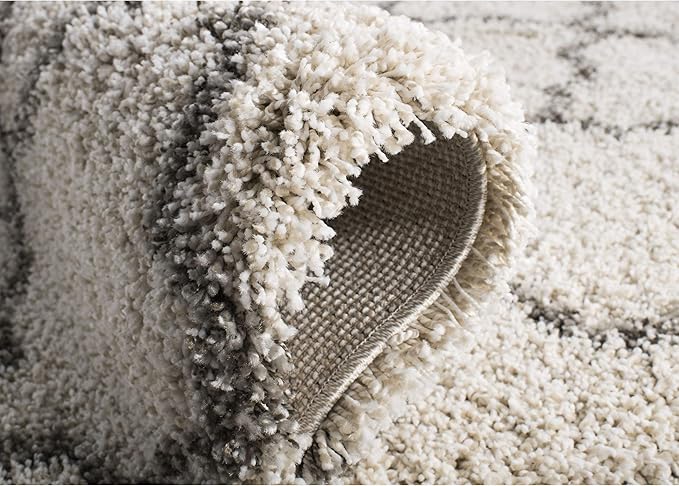 SAFAVIEH Hudson Shag Collection Runner Rug - 2'3" x 6', Ivory & Grey, Moroccan Trellis Design, Non-Shedding & Easy Care, 2-inch Thick Ideal for High Traffic Areas in Living Room, Bedroom (SGH282A)