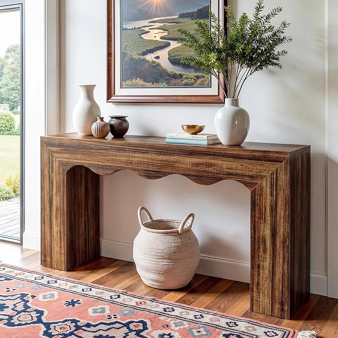 Tribesigns 63" Farmhouse Console Table, Wooden Couch Table Behind Sofa with Storage, Long Entryway Sofa Station, Narrow Console Stand with Base, Hallway Stand for Entryway, Living Room (1, Dark Brown)
