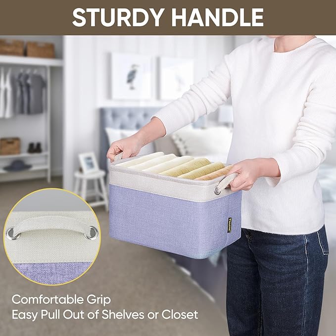 BALEINE 3 Pack Fabric Closet Storage Bins for Shelves, Linen Closet Organizers and Storage, Decorative Baskets for Organizing, Shelf, Clothes, Home, Office (Lavender, 12"x8"x8")