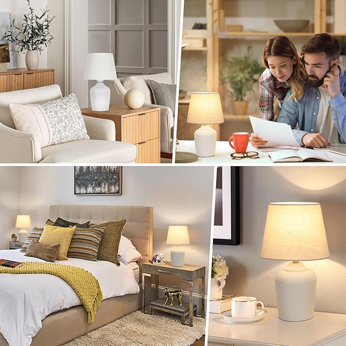 Small Table Lamps Set of 2 - Modern Bedside Nightstand Lamps with Textured Base
