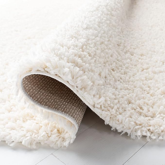 SAFAVIEH August Shag Collection Area Rug - 5' Square, Ivory, Solid Design, Non-Shedding & Easy Care, 1.5-inch Thick Ideal for High Traffic Areas in Living Room, Bedroom (AUG200C)