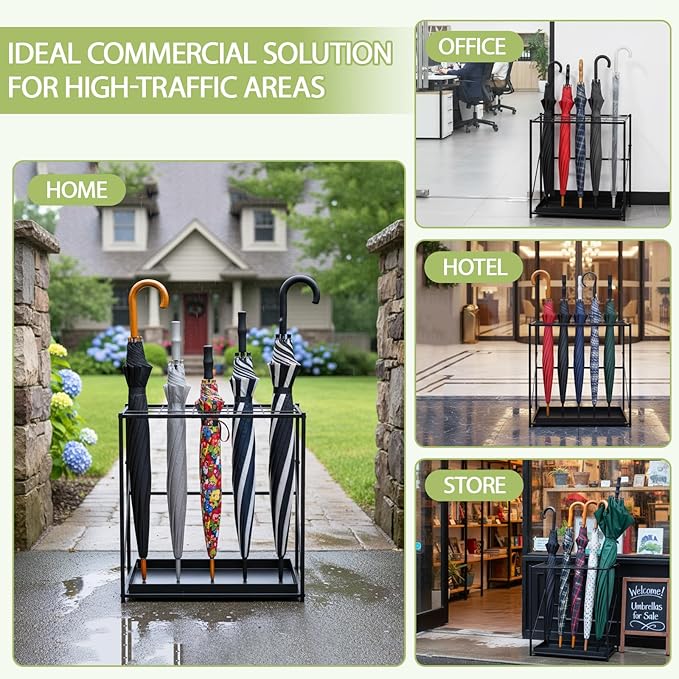 Folding Umbrella Storage Stand Rack Holder Organizer Free Standing Umbrella Rack with Removable Drip Tray for Entryway Home Office Hotel Entry Hallway(L18.31 X W11.89 X H19.69 Inch)