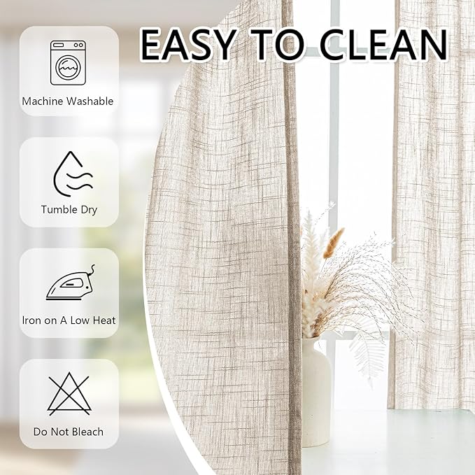 MYSKY HOME Cotton Curtains for Living Room Farmhouse Semi Sheer Light Filtering for Windows, Linen Look Texture Soft Modern Decor Country Style, 50" x 80", Light Oatmeal, 2 Panels
