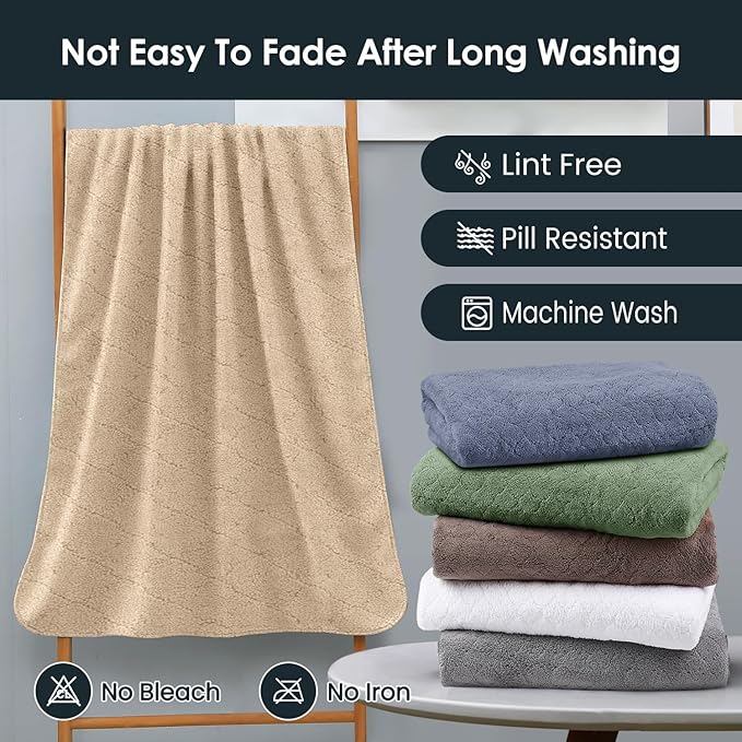 Microfiber Bath Towels, Oversized, Ultra Soft, Super Absorbent and Fast Drying, No Fading Large Bathroom Towel Set for Sport, Travel, Fitness, SPA and Yoga (Coral Fleece - Camel, 30 in x 60 in)