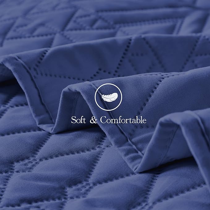 akkialla Twin Size Quilt Bedding Set,Navy Blue Lightweight Microfiber Soft Bedspreads,Modern Style Geoetric Pattern Coverlet Set for All Seasons,2 Piece(1 Quilt,1Pillow Sham)