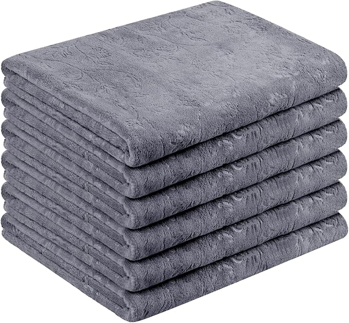 Bath Towels Set of 6, Oversized Large Microfiber Bath Towels for Adult Men Women, 30" x 60", Soft,Super Absorption, Perfect for Shower, Sauna, Yoga, Gym, Beach, Pool, Sport - Grey Floral Pattern