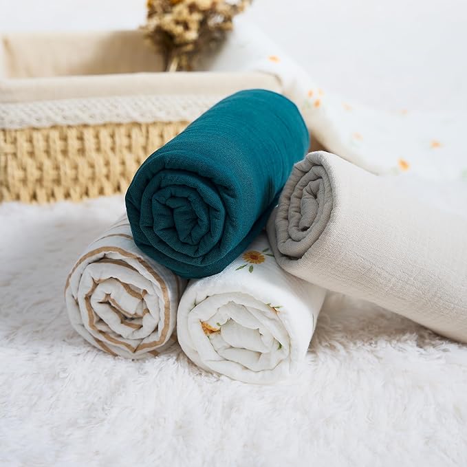 Meracorallo Muslin Swaddle Blanket, 100% Cotton Receiving Blanket Soft and Breathable Swaddle Wrap for Baby Boys and Girls, Teal Blue