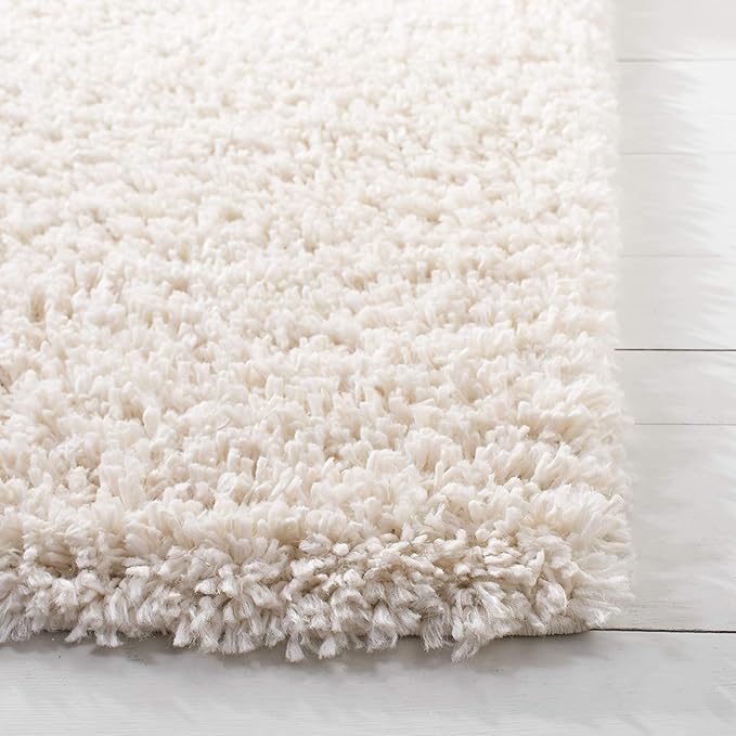 SAFAVIEH August Shag Collection Area Rug - 6'7" Square, Ivory, Solid Design, Non-Shedding & Easy Care, 1.5-inch Thick Ideal for High Traffic Areas in Living Room, Bedroom (AUG200C)