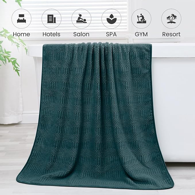 Microfier Bath Towels Set of 2, Large Microfier Body Towel for Adult, 30" x 60", Oversized, Soft, Super Absorbent, Fast Drying, Use for Sauna,Gym,Sport, Fitness, Yoga, Diamond Cross Grid Teal