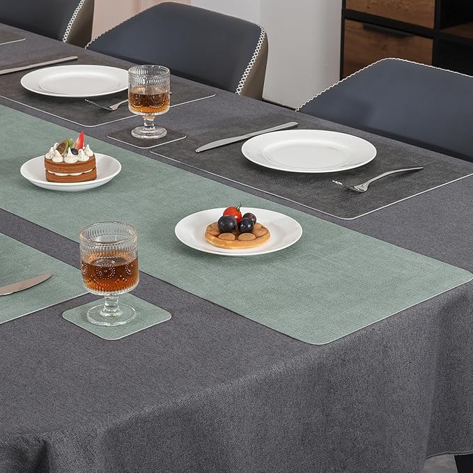 Table Runners 72 Inches Long, Dual-Sided Faux Leather Farmhouse Table Runner Waterproof Heatproof Non-Slip for Living Room Party Home Decor Holiday Decorations(Gray Sage Green, 15 x 72 Inch)