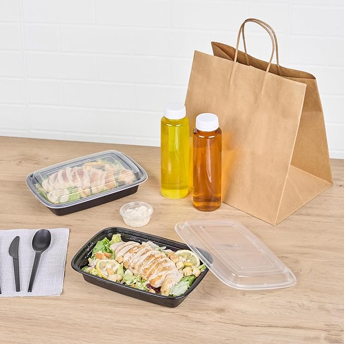 Restaurantware-Asporto Microwavable To-Go Container - BPA Free PP Rectangular Take Out Food Container with Clear Plastic Lid - Catering & take out - 28 oz - Black - Plastic - Disposable - 50ct Box