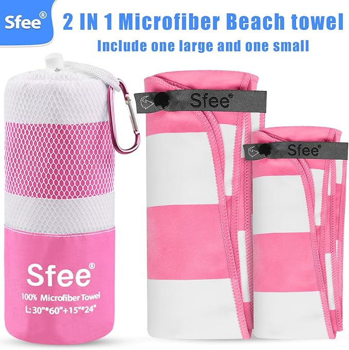 2 in 1 Microfiber Beach Towel, Quick Dry Towel Camping Towel Travel Towel Super Absorbent Compact Lightweight Sports Gym Towels Set for Beach, Gym, Hiking, Pool, Backpacking, Bath, Yoga