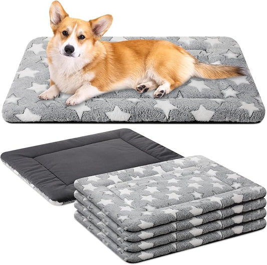 VitalCozy 4 Pcs Winter Dog Crate Pads, Ultra Soft Warm Washable Dog Cat Bed Mat for Pet Crate Comfortable Replaceable Reversible Kennel Pad for Small, Medium, Large Dogs(28 x 42 x 1.6 Inch,Gray)